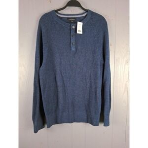 Banana Republic Sweater Mens XL Blue‎ Henley Pullover Waffle Knit Cotton New Tag